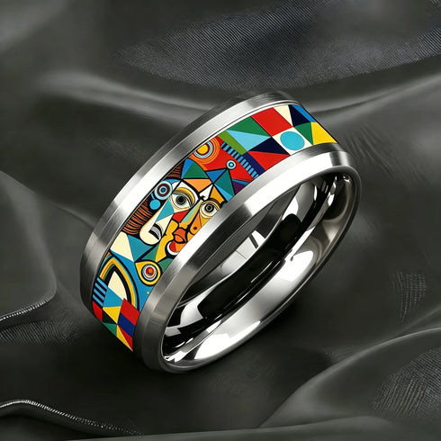 Starry Sky Stainless Steel Double Bevel Ring - MiamiTeenyWeenyBikini.Com