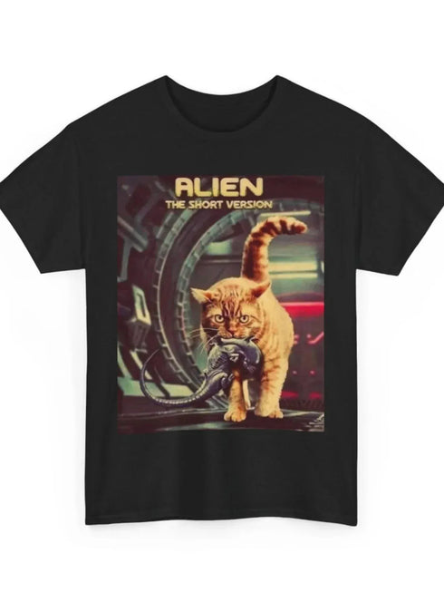 Alien Cat "The Short Version" Graphic T‑Shirt - MiamiTeenyWeenyBikini.Com