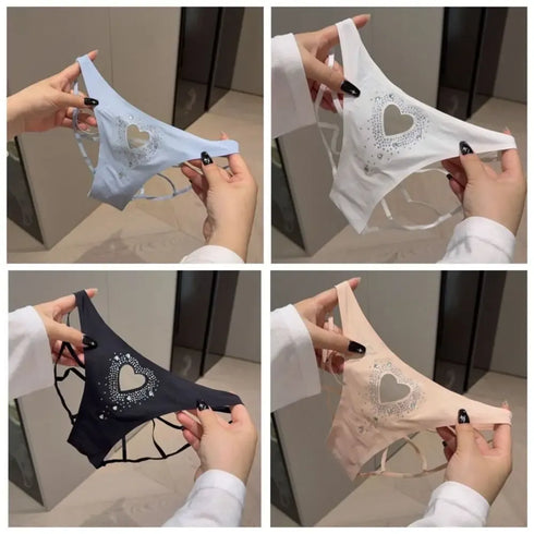 Heart Hollow Out Crystal Panties - MaimiTeenyWeenyBikini.Com