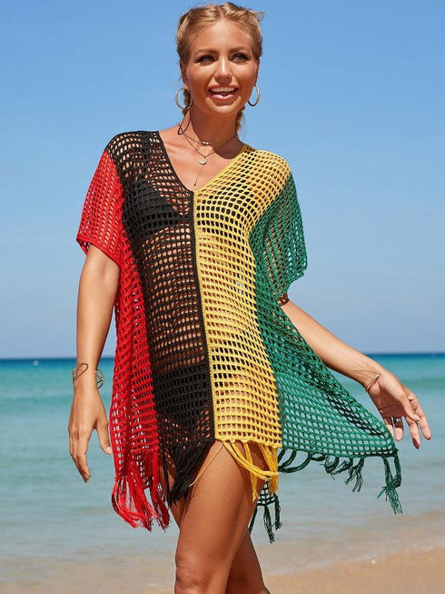 Rainbow Crochet Beach Cover Up - MiamiTeenyWeenyBikini.Com