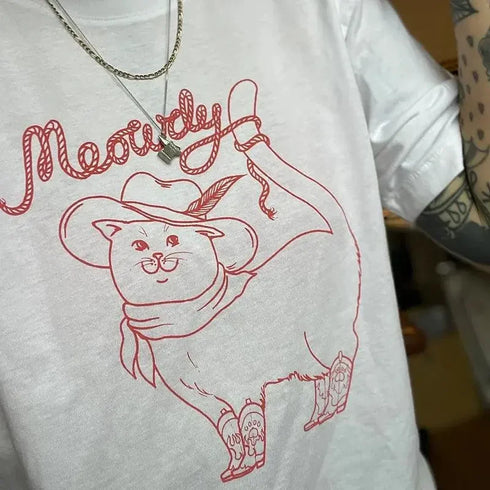 Meowdy Cowboy Cat T-Shirt - MiamiTeenyWeenyBikini.Com