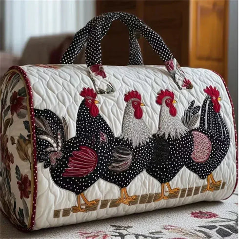 GF Funny Art Chicken Print Quilted Duffle Bag Bohemian Style 2026 Personalized Custom Travel Tote Women Men Weekender Bag - MiamiTeenyWeenyBikini.Com