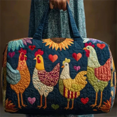 GF Funny Art Chicken Print Quilted Duffle Bag Bohemian Style 2026 Personalized Custom Travel Tote Women Men Weekender Bag - MiamiTeenyWeenyBikini.Com