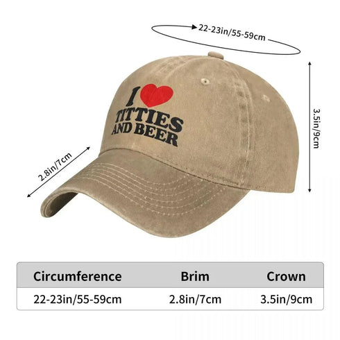 I Love Titties And Beer Denim Baseball Cap - MiamiTeenyWeenyBikini.Com