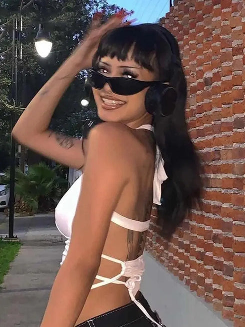 Sleeveless Bandage Halter Tank Top - MiamiTeenyWeenyBikini.Com