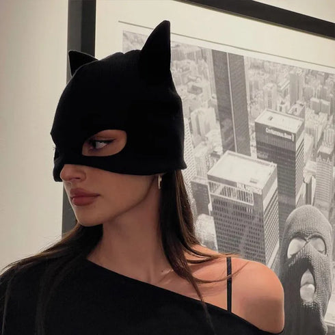 Cat's Ear Knitted Mask Cap - MiamiTeenyWeenyBikini.Com