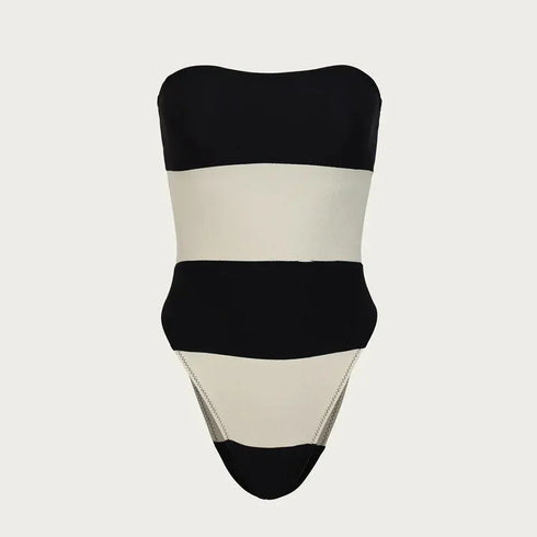 Stripe Strapless One Piece Swimsuit - MiamiTeenyWeenyBikini.Com