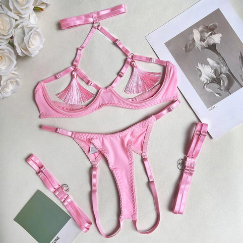 Tassel Open Bra Bilizna Crotchless Set - MiamiTeenyWeenyBikini.Com