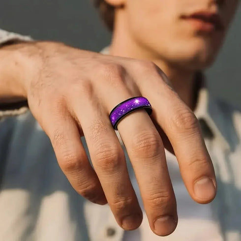 Purple Abalone Shell Inlay Men's Stainless Steel Ring - MiamiTeenyWeenyBikini.Com
