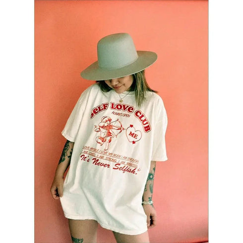 Self Love Club Oversized Tee - MiamiTeenyWeenyBikini.Com
