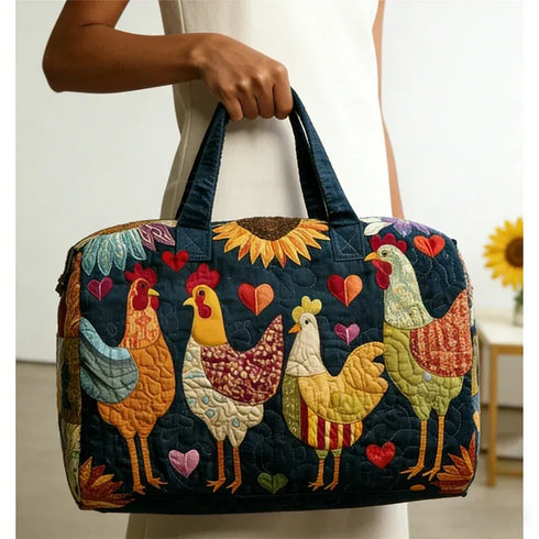 GF Funny Art Chicken Print Quilted Duffle Bag Bohemian Style 2026 Personalized Custom Travel Tote Women Men Weekender Bag - MiamiTeenyWeenyBikini.Com
