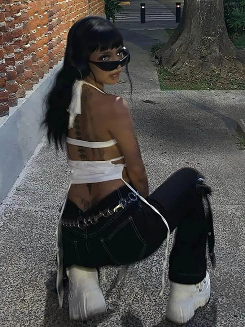 Sleeveless Bandage Halter Tank Top - MiamiTeenyWeenyBikini.Com
