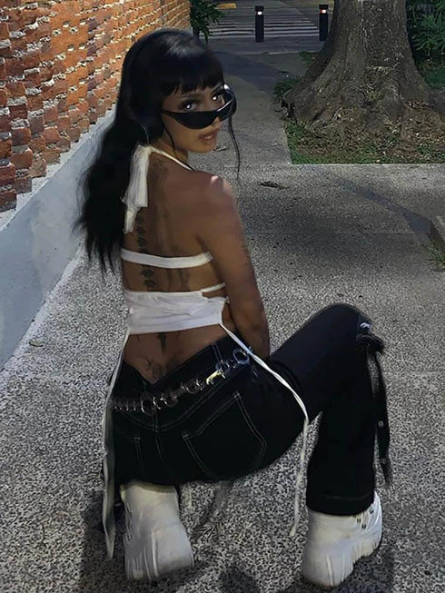 Sleeveless Bandage Halter Tank Top - MiamiTeenyWeenyBikini.Com