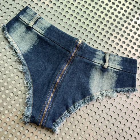 Ultra Low-Waisted Tassel Sexy Denim Shorts - MiamiTeenyWeenyBikini.Com