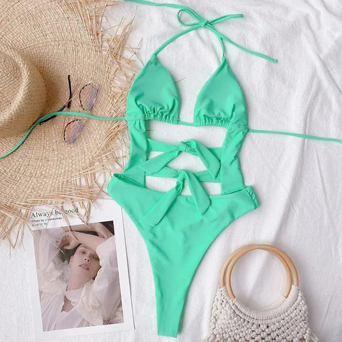 One Piece Halter Swimsuit - MiamiTeenyWeenyBikini.Com