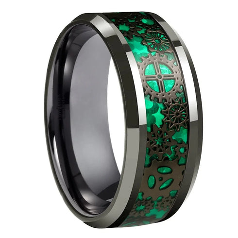 Inlay Polished Green Carbon Fiber Stainless Steel Ring - MiamiTeenyWeenyBikini.Com