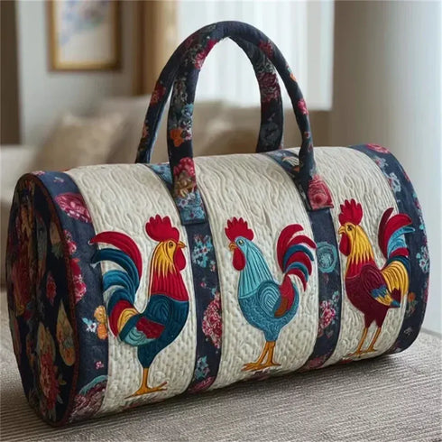 GF Funny Art Chicken Print Quilted Duffle Bag Bohemian Style 2026 Personalized Custom Travel Tote Women Men Weekender Bag - MiamiTeenyWeenyBikini.Com