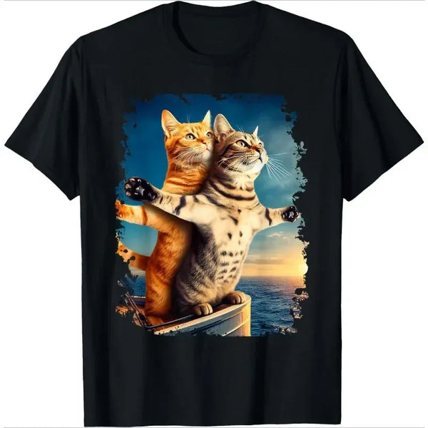 Art Theatre Cat T Shirt Vintage Retro Graphic Women's Casual Oversized Top - MiamiTeenyWeenyBikini.Com