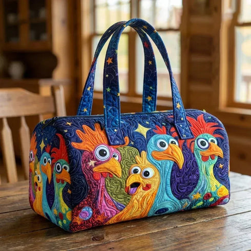 GF Funny Art Chicken Print Quilted Duffle Bag Bohemian Style 2026 Personalized Custom Travel Tote Women Men Weekender Bag - MiamiTeenyWeenyBikini.Com