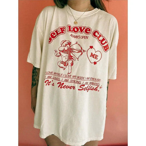 Self Love Club Oversized Tee - MiamiTeenyWeenyBikini.Com