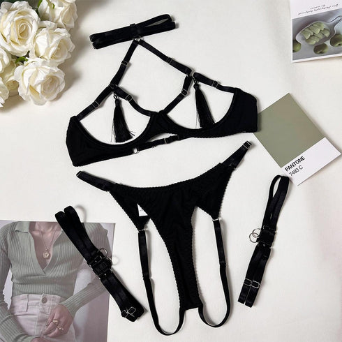 Tassel Open Bra Bilizna Crotchless Set - MiamiTeenyWeenyBikini.Com