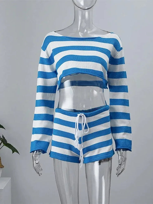 Knit Crop Top Shorts Sets - MiamiTeenyWeenyBikini.Com