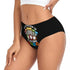 Black women's bikini briefs with a colorful 'Happiness is BINGO! Playing BINGO' graphic, shown on a model against a white background.