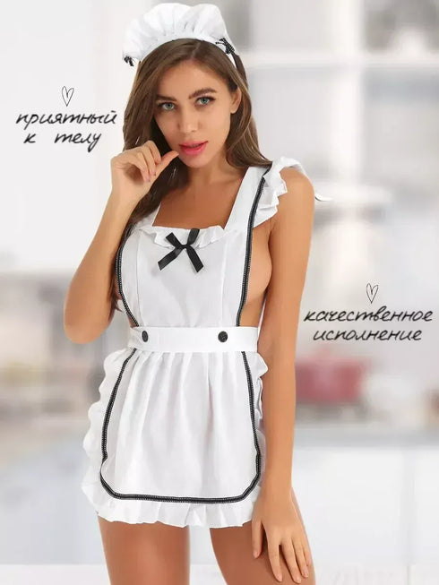 French Maid Cosplay Aprons Panties Set - MiamiTeenyWeenyBikini.Com
