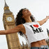Woman wearing a 'I ❤️ ME' shirt with Big Ben in the background