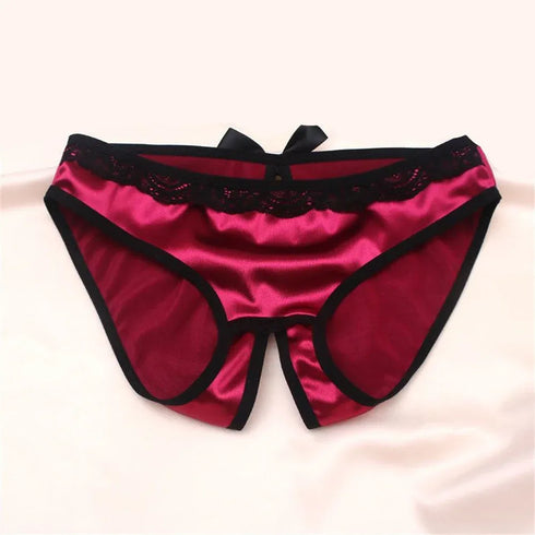 Smooth Satin Open Crotch Panties - MiamiTeenyWeenyBikini.Com