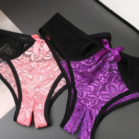 Floral Lace Open Crotch Panties