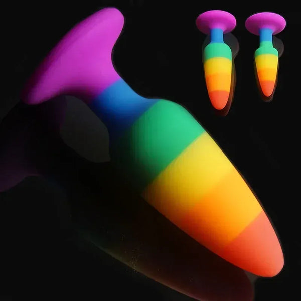Rainbow Silicone Suction Butt Plug - MiamiTeenyWeenyBikini.Com