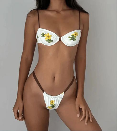 Flower Print Thong Bikini Set - MiamiTeenyWeenyBikin.Com