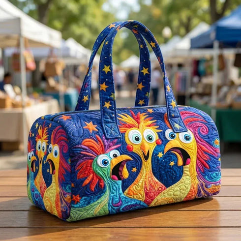 GF Funny Art Chicken Print Quilted Duffle Bag Bohemian Style 2026 Personalized Custom Travel Tote Women Men Weekender Bag - MiamiTeenyWeenyBikini.Com