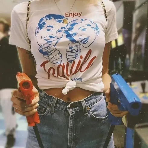 Enjoy Tequila Retro Graphic Tee - MiamiTeenyWeenyBikini.Com