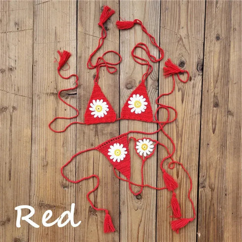 Handmade Crochet Sunflower Bikini Set - MiamiTeenyWeenyBikini.Com