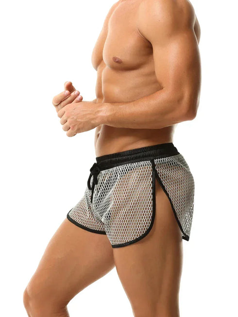 Men's See-Through Fishnet Swim Trunks - MiamiTeenyWeenyBikini.Com