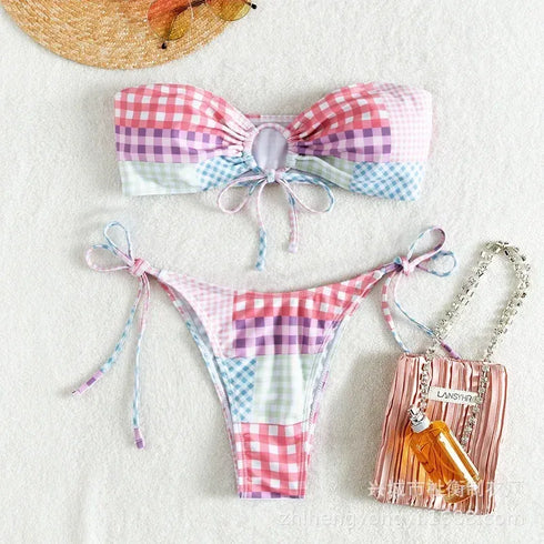 Sexy Plaid Bikinis Set - MiamiTeenyWeenyBikini.Com