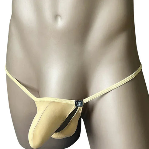 Men’s Hollow Split Thong with Bulge Pouch – Low Waist Erotic G-String Underwear - MiamiTeenyWeenyBikini.Com