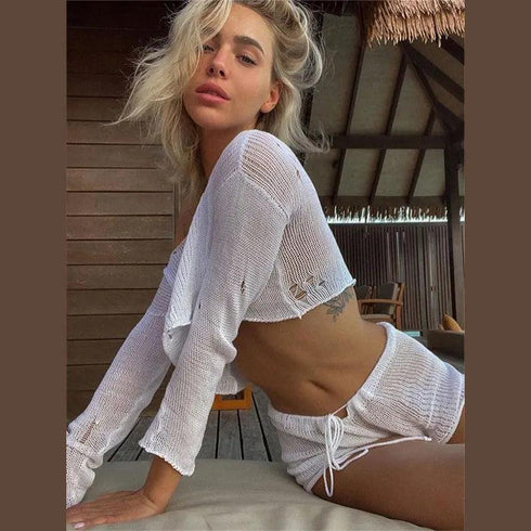 Knit Crop Top Shorts Sets