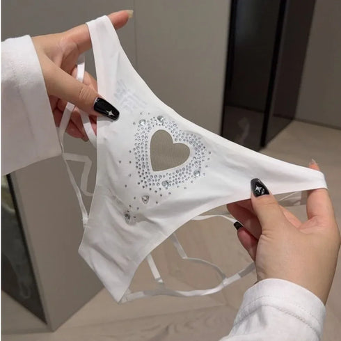 Heart Hollow Out Crystal Panties - MaimiTeenyWeenyBikini.Com