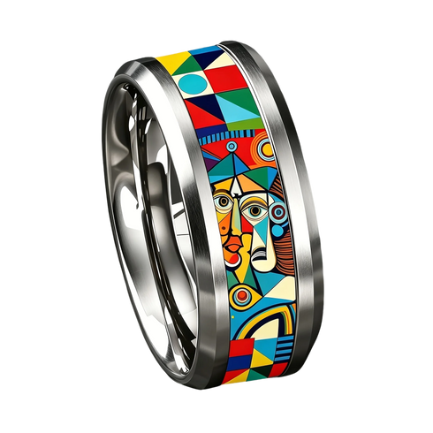 Starry Sky Stainless Steel Double Bevel Ring - MiamiTeenyWeenyBikini.Com