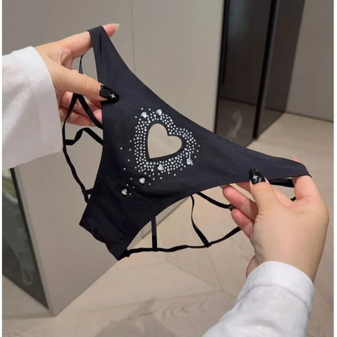Heart Hollow Out Crystal Panties - MaimiTeenyWeenyBikini.Com