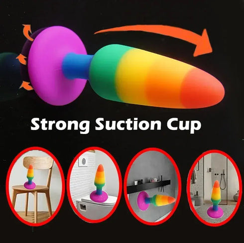 Rainbow Silicone Suction Butt Plug - MiamiTeenyWeenyBikini.Com