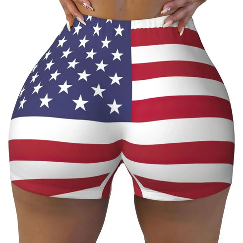 American Flag High Waist Workout & Yoga Shorts –MIamiTeenyWeenyBikini.Com