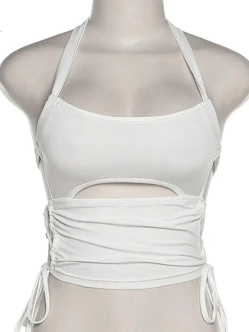 Sleeveless Bandage Halter Tank Top - MiamiTeenyWeenyBikini.Com