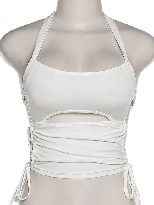 Sleeveless Bandage Halter Tank Top - MiamiTeenyWeenyBikini.Com