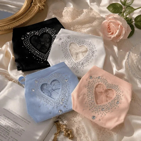 Heart Hollow Out Crystal Panties - MaimiTeenyWeenyBikini.Com