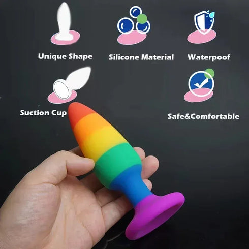 Rainbow Silicone Suction Butt Plug - MiamiTeenyWeenyBikini.Com