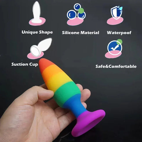 Rainbow Silicone Suction Butt Plug - MiamiTeenyWeenyBikini.Com